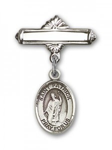 Pin Badge with St. Patrick Charm and Polished Engravable Badge Pin [BLBP0847]