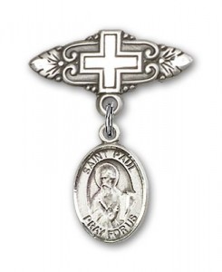 Pin Badge with St. Paul the Apostle Charm and Badge Pin with Cross [BLBP0862]