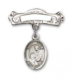 Pin Badge with St. Paula Charm and Arched Polished Engravable Badge Pin [BLBP2296]
