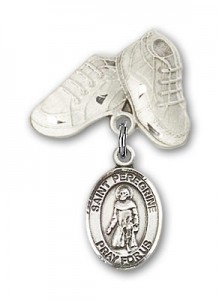 Pin Badge with St. Peregrine Laziosi Charm and Baby Boots Pin [BLBP0881]