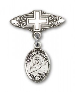 Pin Badge with St. Perpetua Charm and Badge Pin with Cross [BLBP1772]