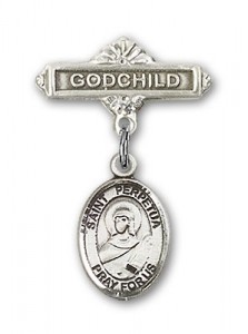 Pin Badge with St. Perpetua Charm and Godchild Badge Pin [BLBP1776]