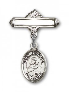 Pin Badge with St. Perpetua Charm and Polished Engravable Badge Pin [BLBP1771]