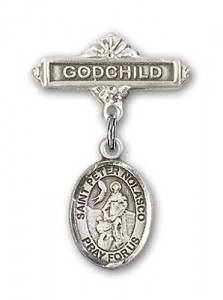 Pin Badge with St. Peter Nolasco Charm and Godchild Badge Pin [BLBP1907]