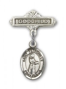 Pin Badge with St. Petronille Charm and Godchild Badge Pin [BLBP1349]