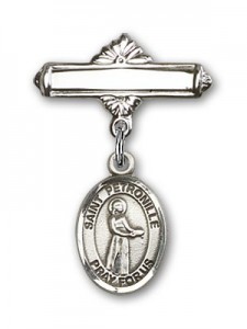 Pin Badge with St. Petronille Charm and Polished Engravable Badge Pin [BLBP1344]