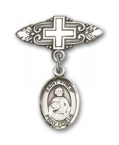 Pin Badge with St. Philip the Apostle Charm and Badge Pin with Cross [BLBP0841]