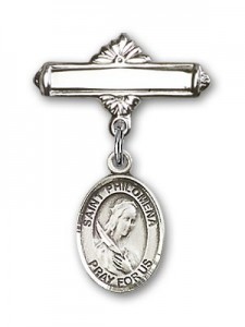 Pin Badge with St. Philomena Charm and Polished Engravable Badge Pin [BLBP0798]