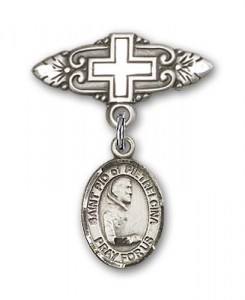 Pin Badge with St. Pio of Pietrelcina Charm and Badge Pin with Cross [BLBP1135]