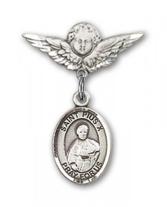 Pin Badge with St. Pius X Charm and Angel with Smaller Wings Badge Pin [BLBP2004]