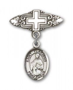 Pin Badge with St. Placidus Charm and Badge Pin with Cross [BLBP1555]