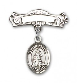 Pin Badge with St. Rachel Charm and Arched Polished Engravable Badge Pin [BLBP1633]
