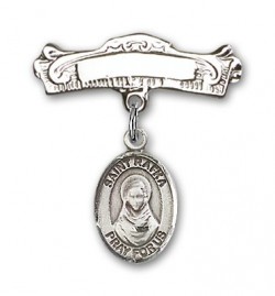 Pin Badge with St. Rafka Charm and Arched Polished Engravable Badge Pin [BLBP2198]