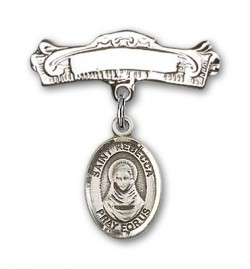 Pin Badge with St. Rebecca Charm and Arched Polished Engravable Badge Pin [BLBP1640]