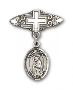Pin Badge with St. Regina Charm and Badge Pin with Cross [BLBP2176]