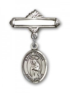 Pin Badge with St. Regina Charm and Polished Engravable Badge Pin [BLBP2175]