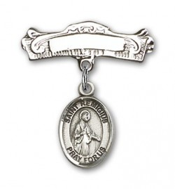 Pin Badge with St. Remigius of Reims Charm and Arched Polished Engravable Badge Pin [BLBP1787]