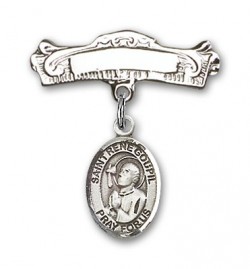Pin Badge with St. Rene Goupil Charm and Arched Polished Engravable Badge Pin [BLBP2170]