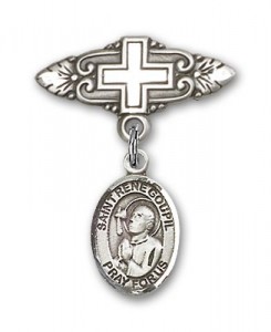 Pin Badge with St. Rene Goupil Charm and Badge Pin with Cross [BLBP2169]