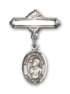 Pin Badge with St. Rene Goupil Charm and Polished Engravable Badge Pin [BLBP2168]