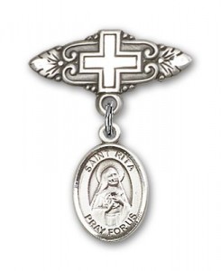Pin Badge with St. Rita of Cascia Charm and Badge Pin with Cross [BLBP0918]