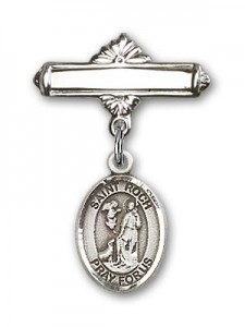 Pin Badge with St. Roch Charm and Polished Engravable Badge Pin [BLBP2035]