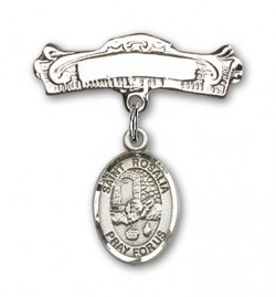 Pin Badge with St. Rosalia Charm and Arched Polished Engravable Badge Pin [BLBP2030]