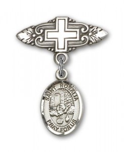 Pin Badge with St. Rosalia Charm and Badge Pin with Cross [BLBP2029]