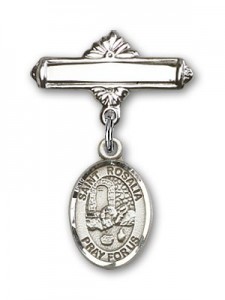 Pin Badge with St. Rosalia Charm and Polished Engravable Badge Pin [BLBP2028]