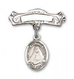 Pin Badge with St. Rose Philippine Charm and Arched Polished Engravable Badge Pin [BLBP2331]
