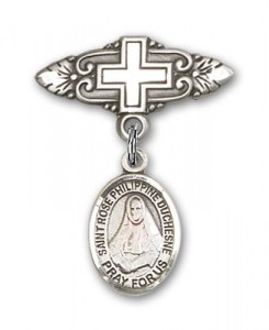 Pin Badge with St. Rose Philippine Charm and Badge Pin with Cross [BLBP2330]