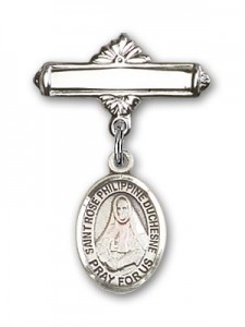 Pin Badge with St. Rose Philippine Charm and Polished Engravable Badge Pin [BLBP2329]