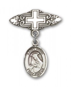 Pin Badge with St. Rose of Lima Charm and Badge Pin with Cross [BLBP0925]