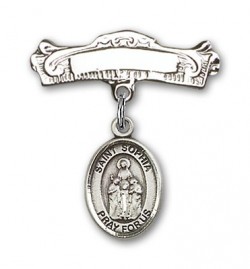 Pin Badge with St. Sophia Charm and Arched Polished Engravable Badge Pin [BLBP1199]