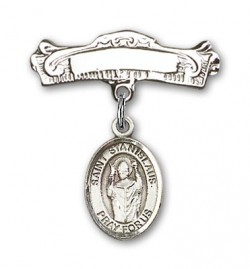 Pin Badge with St. Stanislaus Charm and Arched Polished Engravable Badge Pin [BLBP1129]