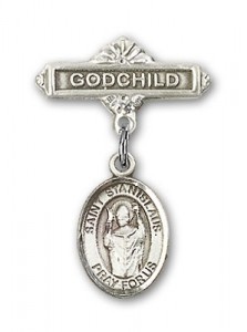 Pin Badge with St. Stanislaus Charm and Godchild Badge Pin [BLBP1132]
