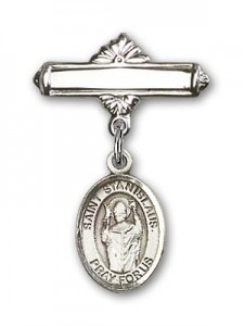 Pin Badge with St. Stanislaus Charm and Polished Engravable Badge Pin [BLBP1127]