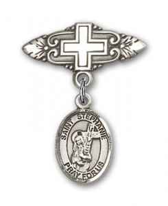 Pin Badge with St. Stephanie Charm and Badge Pin with Cross [BLBP1478]