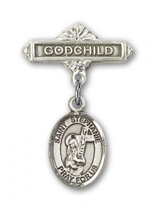 Pin Badge with St. Stephanie Charm and Godchild Badge Pin [BLBP1482]