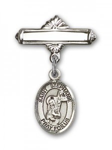 Pin Badge with St. Stephanie Charm and Polished Engravable Badge Pin [BLBP1477]