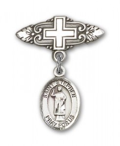 Pin Badge with St. Stephen the Martyr Charm and Badge Pin with Cross [BLBP0988]