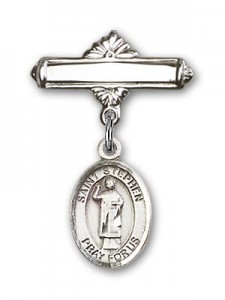 Pin Badge with St. Stephen the Martyr Charm and Polished Engravable Badge Pin [BLBP0987]