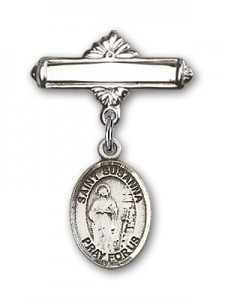 Pin Badge with St. Susanna Charm and Polished Engravable Badge Pin [BLBP1827]