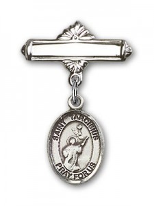 Pin Badge with St. Tarcisius Charm and Polished Engravable Badge Pin [BLBP1701]