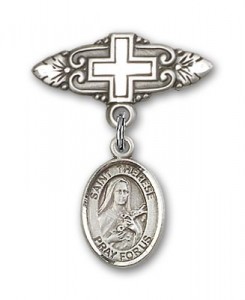 Pin Badge with St. Therese of Lisieux Charm and Badge Pin with Cross [BLBP1352]