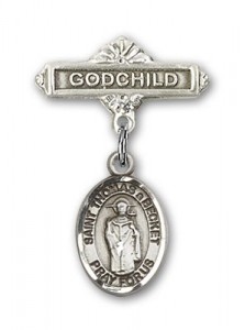 Pin Badge with St. Thomas A Becket Charm and Godchild Badge Pin [BLBP2236]
