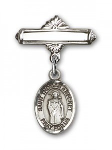 Pin Badge with St. Thomas A Becket Charm and Polished Engravable Badge Pin [BLBP2231]