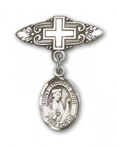 Pin Badge with St. Thomas More Charm and Badge Pin with Cross [BLBP1023]