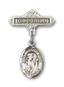 Pin Badge with St. Thomas More Charm and Godchild Badge Pin [BLBP1027]