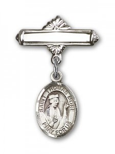 Pin Badge with St. Thomas More Charm and Polished Engravable Badge Pin [BLBP1022]